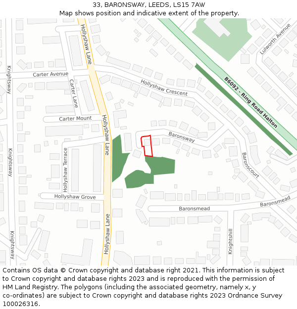 33, BARONSWAY, LEEDS, LS15 7AW: Location map and indicative extent of plot