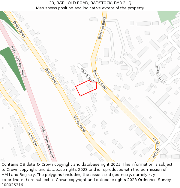 33, BATH OLD ROAD, RADSTOCK, BA3 3HQ: Location map and indicative extent of plot
