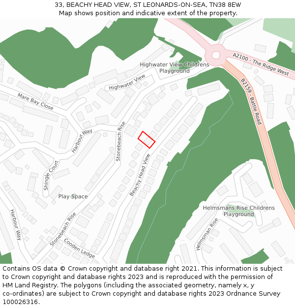 33, BEACHY HEAD VIEW, ST LEONARDS-ON-SEA, TN38 8EW: Location map and indicative extent of plot