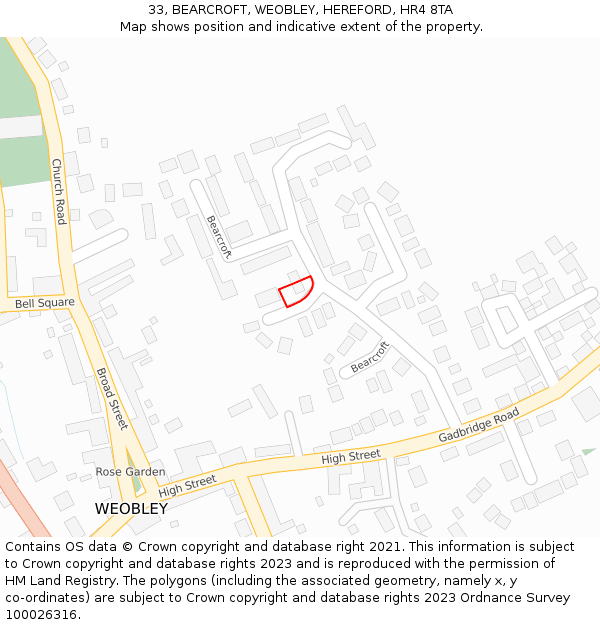 33, BEARCROFT, WEOBLEY, HEREFORD, HR4 8TA: Location map and indicative extent of plot