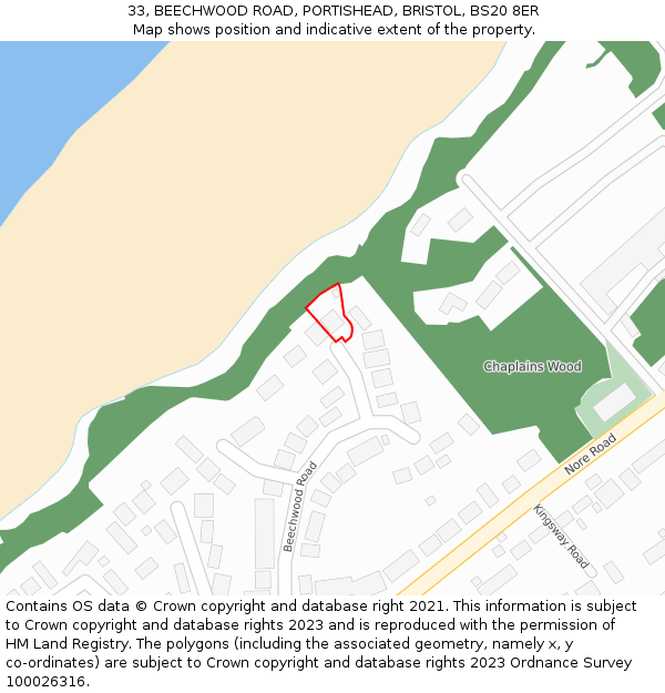 33, BEECHWOOD ROAD, PORTISHEAD, BRISTOL, BS20 8ER: Location map and indicative extent of plot