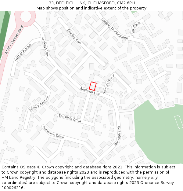 33, BEELEIGH LINK, CHELMSFORD, CM2 6PH: Location map and indicative extent of plot
