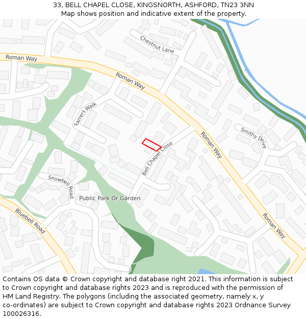 33, BELL CHAPEL CLOSE, KINGSNORTH, ASHFORD, TN23 3NN: Location map and indicative extent of plot