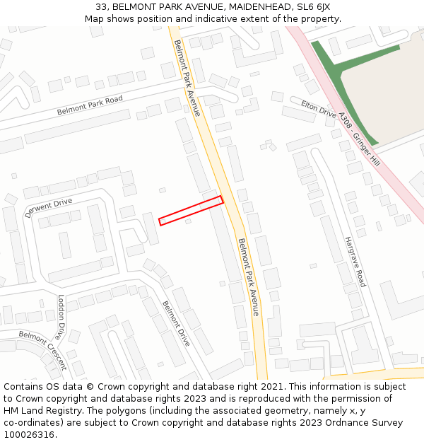 33, BELMONT PARK AVENUE, MAIDENHEAD, SL6 6JX: Location map and indicative extent of plot