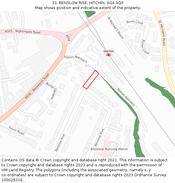 33, BENSLOW RISE, HITCHIN, SG4 9QX: Location map and indicative extent of plot