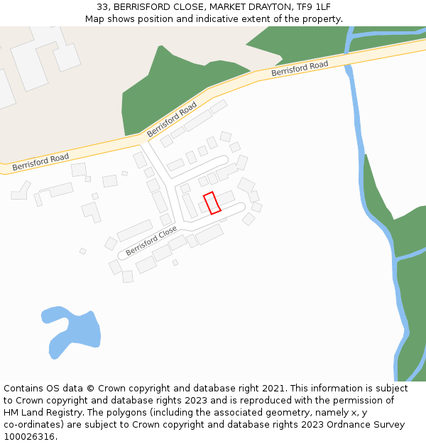 33, BERRISFORD CLOSE, MARKET DRAYTON, TF9 1LF: Location map and indicative extent of plot