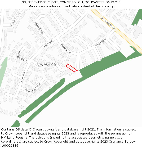 33, BERRY EDGE CLOSE, CONISBROUGH, DONCASTER, DN12 2LR: Location map and indicative extent of plot
