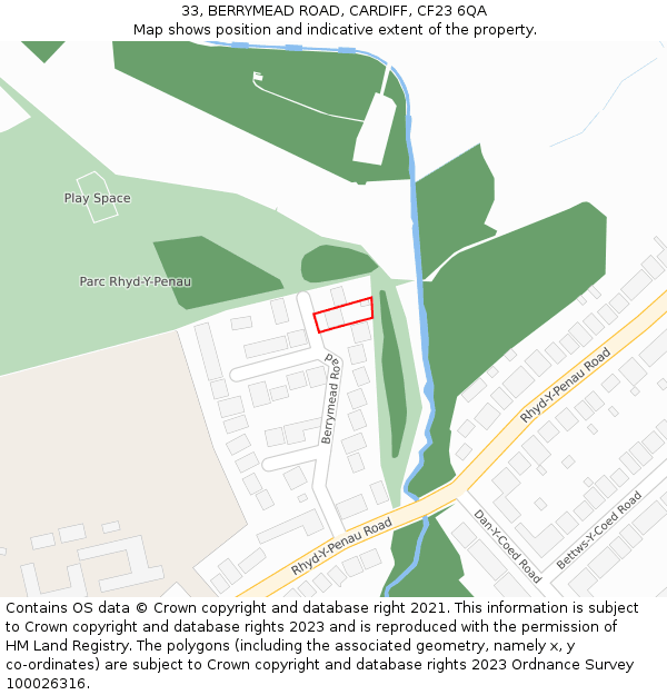33, BERRYMEAD ROAD, CARDIFF, CF23 6QA: Location map and indicative extent of plot