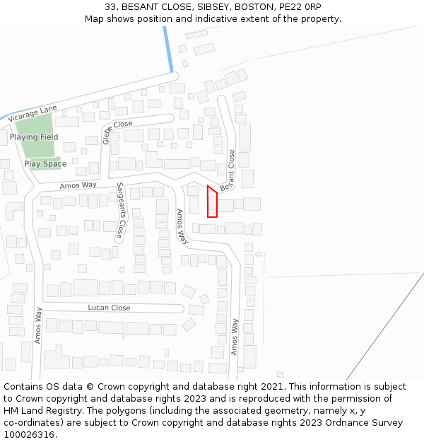 33, BESANT CLOSE, SIBSEY, BOSTON, PE22 0RP: Location map and indicative extent of plot