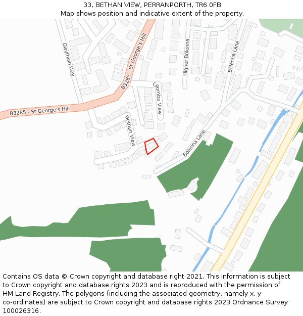 33, BETHAN VIEW, PERRANPORTH, TR6 0FB: Location map and indicative extent of plot