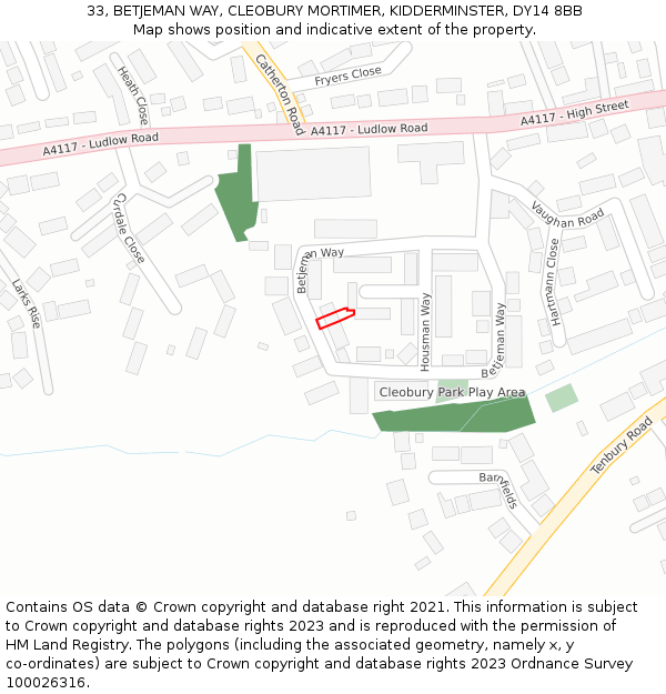 33, BETJEMAN WAY, CLEOBURY MORTIMER, KIDDERMINSTER, DY14 8BB: Location map and indicative extent of plot