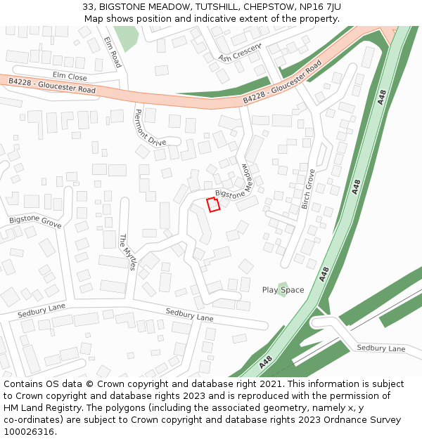 33, BIGSTONE MEADOW, TUTSHILL, CHEPSTOW, NP16 7JU: Location map and indicative extent of plot