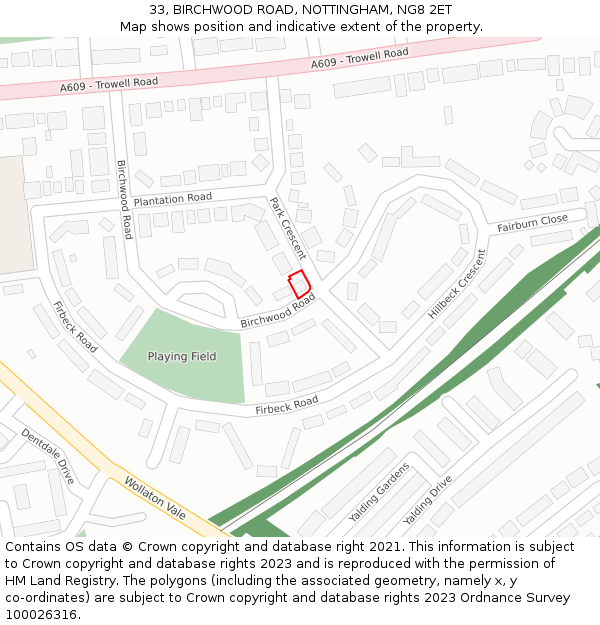 33, BIRCHWOOD ROAD, NOTTINGHAM, NG8 2ET: Location map and indicative extent of plot