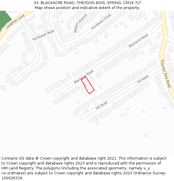 33, BLACKACRE ROAD, THEYDON BOIS, EPPING, CM16 7LT: Location map and indicative extent of plot