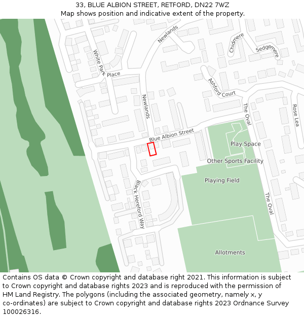 33, BLUE ALBION STREET, RETFORD, DN22 7WZ: Location map and indicative extent of plot