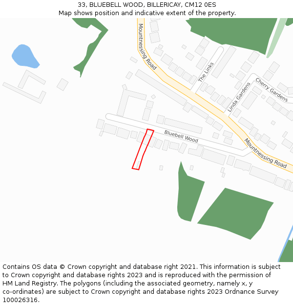 33, BLUEBELL WOOD, BILLERICAY, CM12 0ES: Location map and indicative extent of plot
