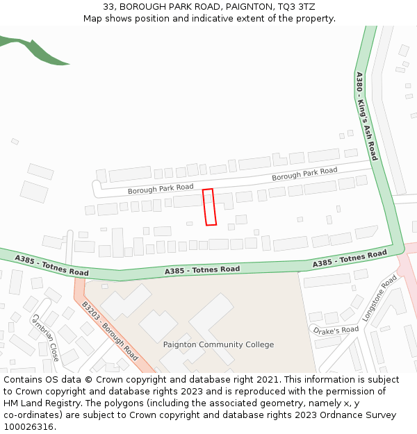 33, BOROUGH PARK ROAD, PAIGNTON, TQ3 3TZ: Location map and indicative extent of plot