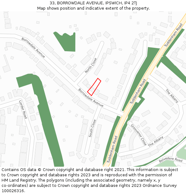 33, BORROWDALE AVENUE, IPSWICH, IP4 2TJ: Location map and indicative extent of plot