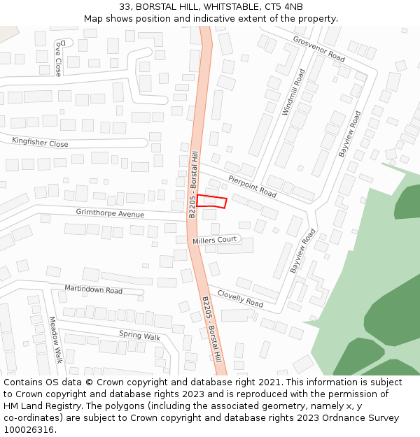 33, BORSTAL HILL, WHITSTABLE, CT5 4NB: Location map and indicative extent of plot