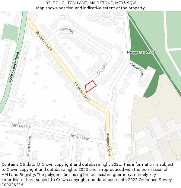 33, BOUGHTON LANE, MAIDSTONE, ME15 9QW: Location map and indicative extent of plot