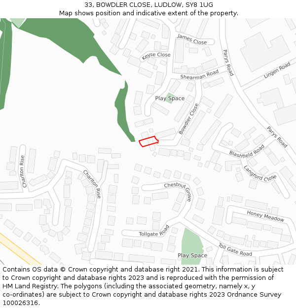 33, BOWDLER CLOSE, LUDLOW, SY8 1UG: Location map and indicative extent of plot