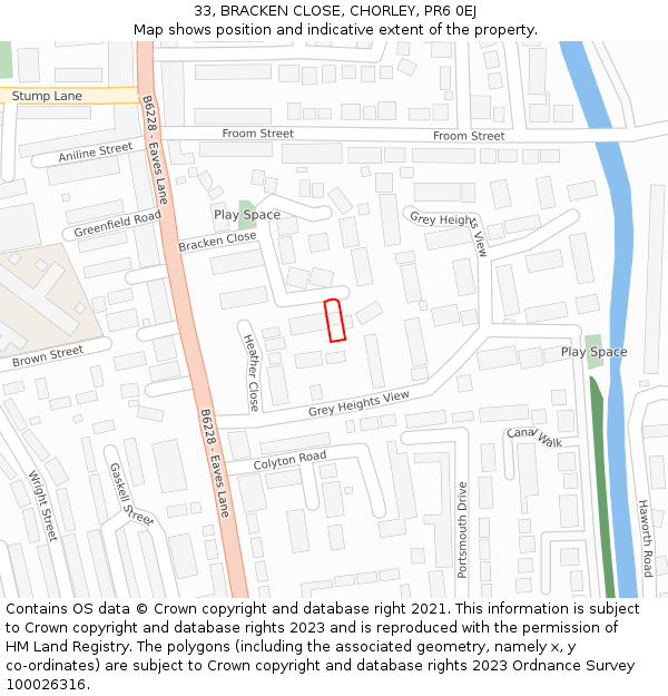 33, BRACKEN CLOSE, CHORLEY, PR6 0EJ: Location map and indicative extent of plot