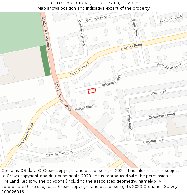 33, BRIGADE GROVE, COLCHESTER, CO2 7FY: Location map and indicative extent of plot