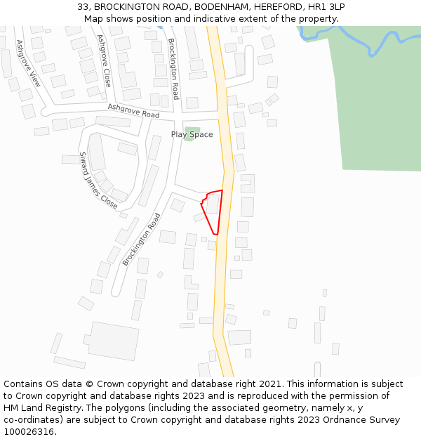 33, BROCKINGTON ROAD, BODENHAM, HEREFORD, HR1 3LP: Location map and indicative extent of plot