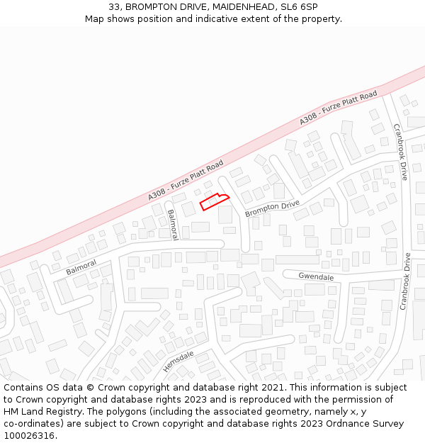 33, BROMPTON DRIVE, MAIDENHEAD, SL6 6SP: Location map and indicative extent of plot