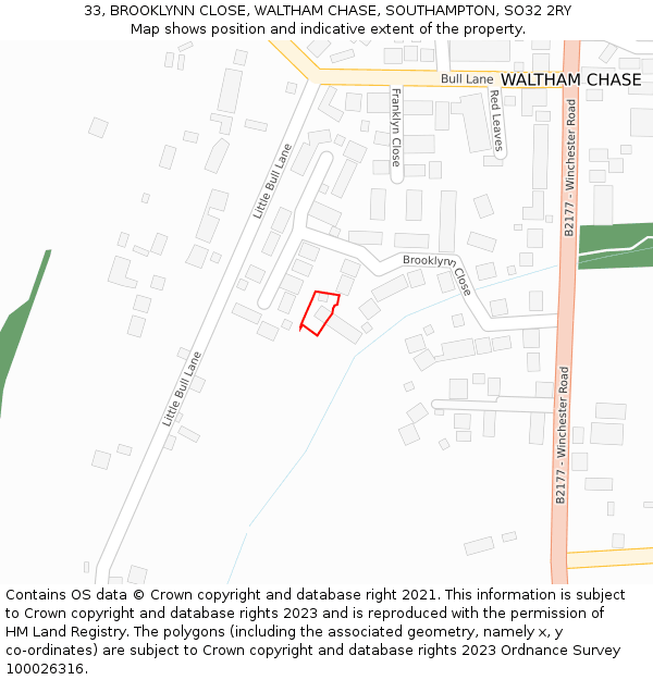 33, BROOKLYNN CLOSE, WALTHAM CHASE, SOUTHAMPTON, SO32 2RY: Location map and indicative extent of plot