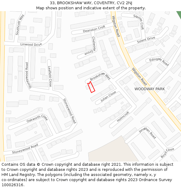 33, BROOKSHAW WAY, COVENTRY, CV2 2NJ: Location map and indicative extent of plot