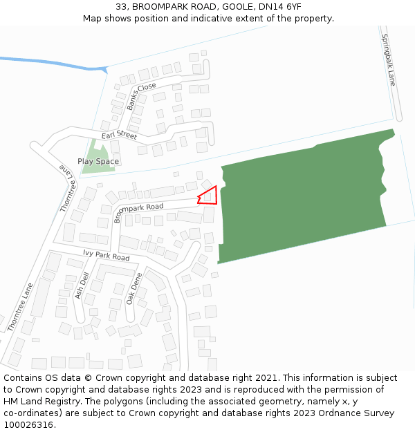 33, BROOMPARK ROAD, GOOLE, DN14 6YF: Location map and indicative extent of plot