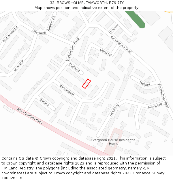 33, BROWSHOLME, TAMWORTH, B79 7TY: Location map and indicative extent of plot