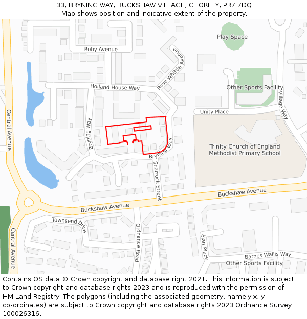 33, BRYNING WAY, BUCKSHAW VILLAGE, CHORLEY, PR7 7DQ: Location map and indicative extent of plot