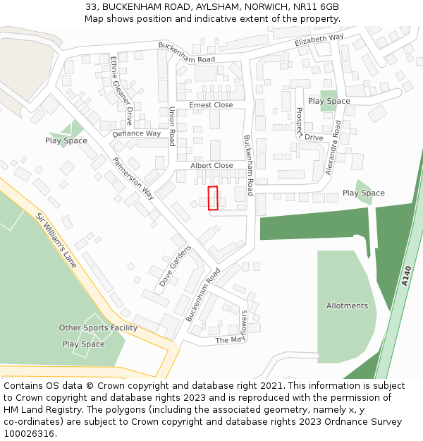 33, BUCKENHAM ROAD, AYLSHAM, NORWICH, NR11 6GB: Location map and indicative extent of plot