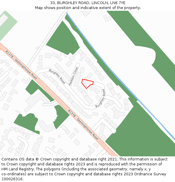 33, BURGHLEY ROAD, LINCOLN, LN6 7YE: Location map and indicative extent of plot