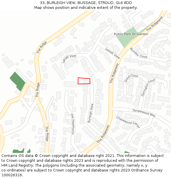33, BURLEIGH VIEW, BUSSAGE, STROUD, GL6 8DD: Location map and indicative extent of plot