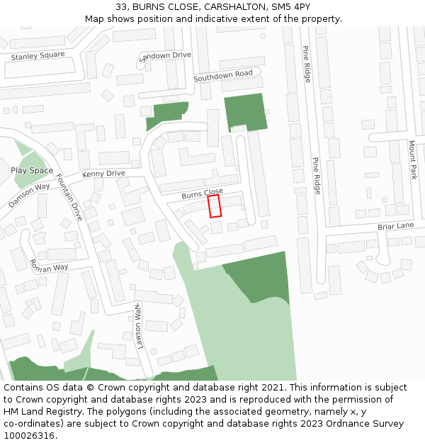 33, BURNS CLOSE, CARSHALTON, SM5 4PY: Location map and indicative extent of plot