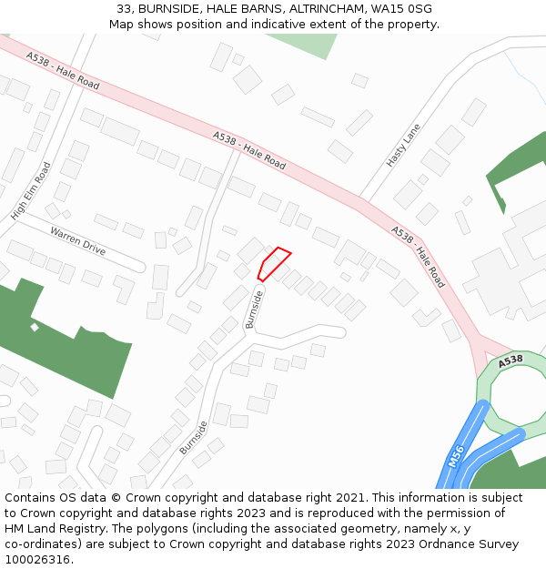 33, BURNSIDE, HALE BARNS, ALTRINCHAM, WA15 0SG: Location map and indicative extent of plot