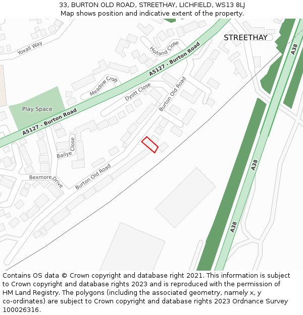 33, BURTON OLD ROAD, STREETHAY, LICHFIELD, WS13 8LJ: Location map and indicative extent of plot