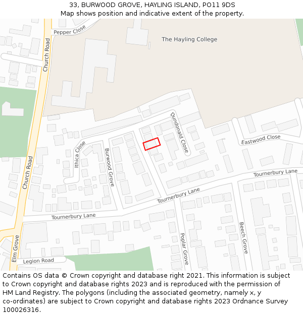 33, BURWOOD GROVE, HAYLING ISLAND, PO11 9DS: Location map and indicative extent of plot