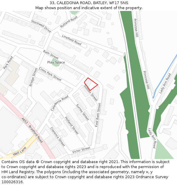 33, CALEDONIA ROAD, BATLEY, WF17 5NS: Location map and indicative extent of plot