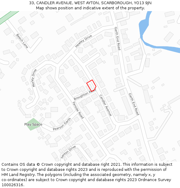 33, CANDLER AVENUE, WEST AYTON, SCARBOROUGH, YO13 9JN: Location map and indicative extent of plot