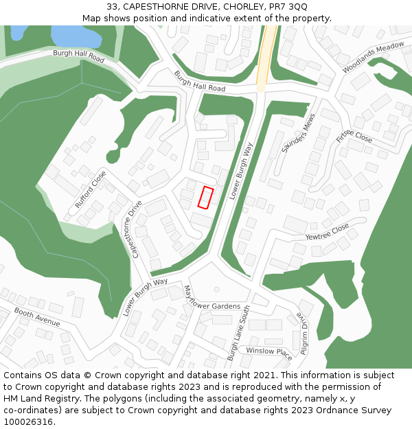 33, CAPESTHORNE DRIVE, CHORLEY, PR7 3QQ: Location map and indicative extent of plot