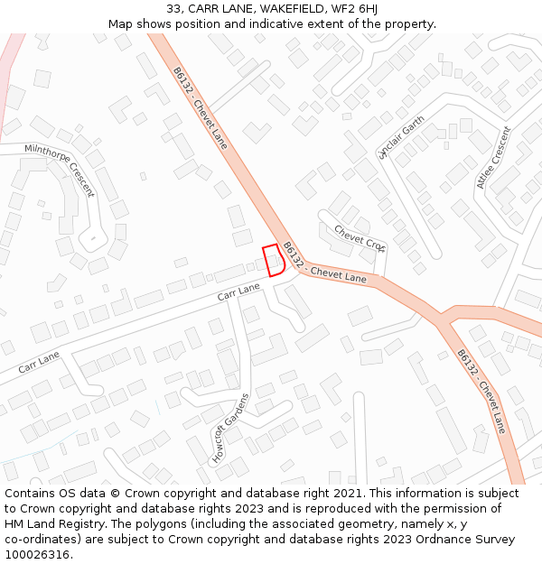 33, CARR LANE, WAKEFIELD, WF2 6HJ: Location map and indicative extent of plot