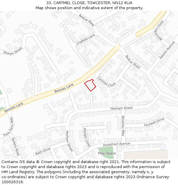 33, CARTMEL CLOSE, TOWCESTER, NN12 6UA: Location map and indicative extent of plot