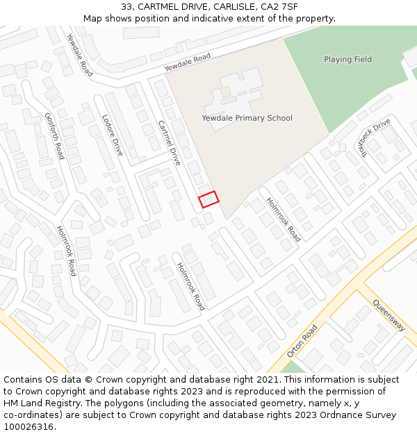 33, CARTMEL DRIVE, CARLISLE, CA2 7SF: Location map and indicative extent of plot