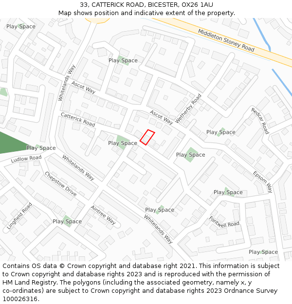 33, CATTERICK ROAD, BICESTER, OX26 1AU: Location map and indicative extent of plot
