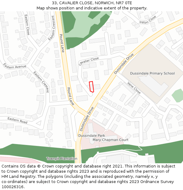 33, CAVALIER CLOSE, NORWICH, NR7 0TE: Location map and indicative extent of plot