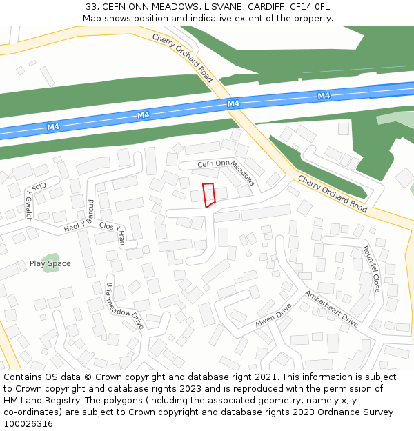 33, CEFN ONN MEADOWS, LISVANE, CARDIFF, CF14 0FL: Location map and indicative extent of plot